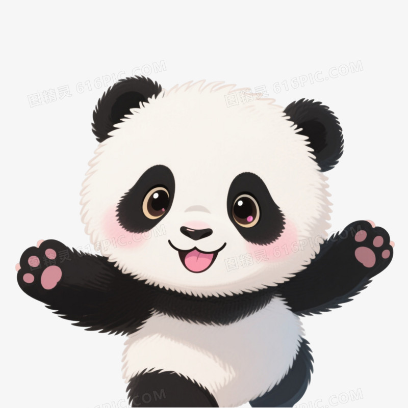 黑白蓬松熊猫幼崽卡通手绘元素