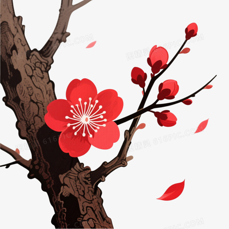 红梅枝条中国风插画元素图片免费下载_PNG素材_编号vwxidw5y0_图精灵