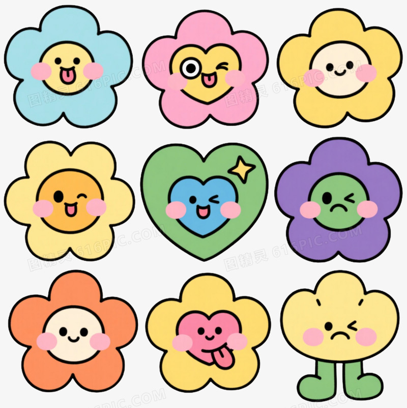 Kawaii拟人花朵卡通手绘元素