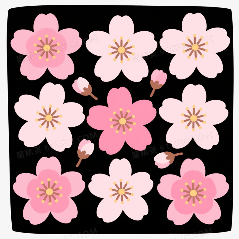 粉色樱花简约扁平插画元素