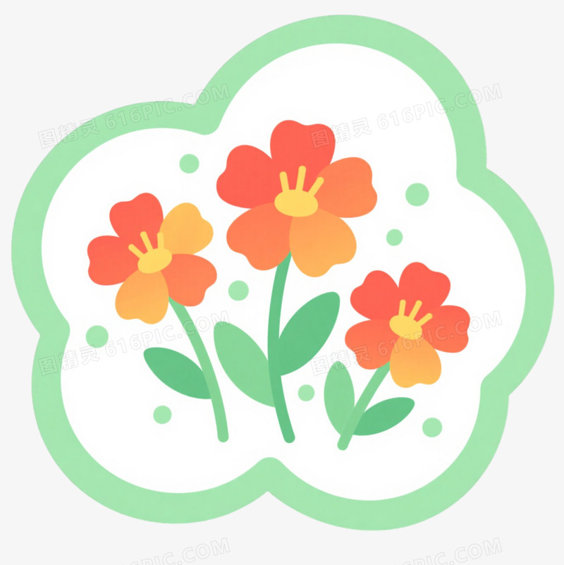 绿云朵边框扁平插画元素