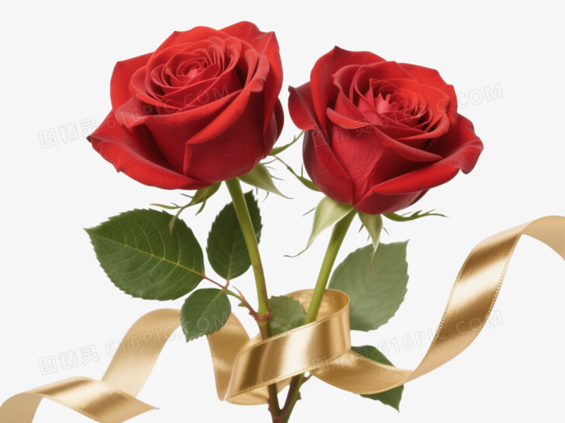 鲜红玫瑰金色丝带装饰图案
