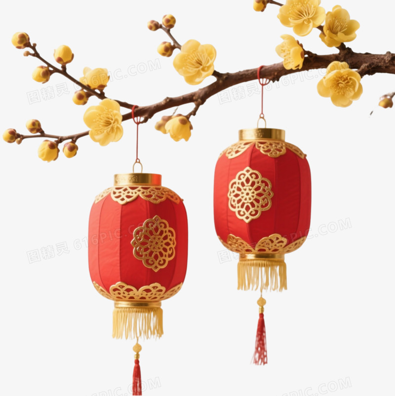 红金中式灯笼节日元素