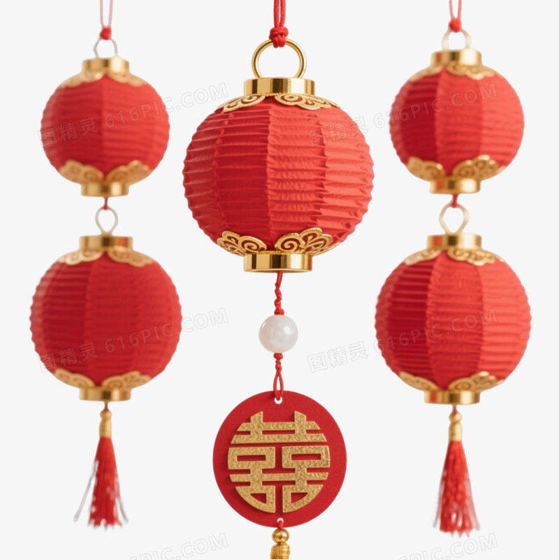 红色中式灯笼节日元素