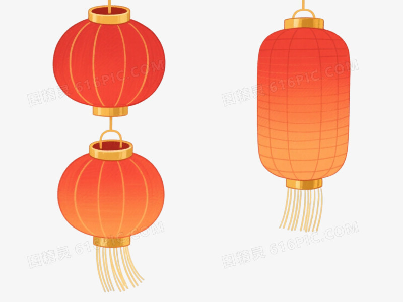 橙红渐变中式灯笼手绘插画元素