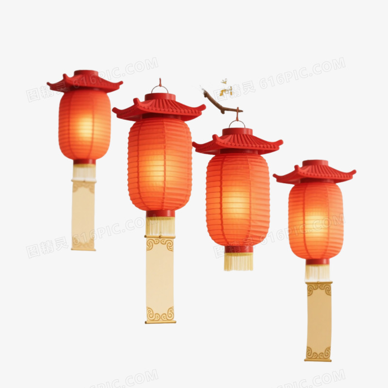 橙红传统灯笼节日元素