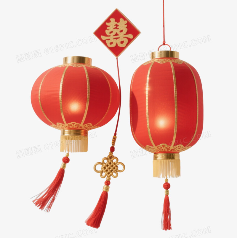 红色中式灯笼节日元素