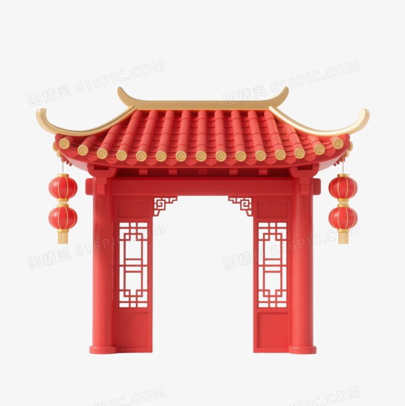 红金中式牌坊门框节日元素