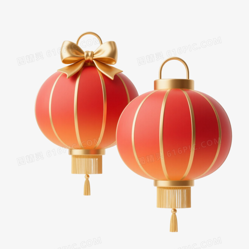 橙红渐变中式灯笼节日元素