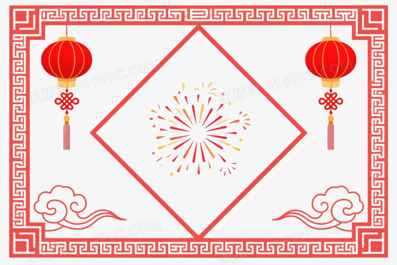 红色中式边框装饰图案