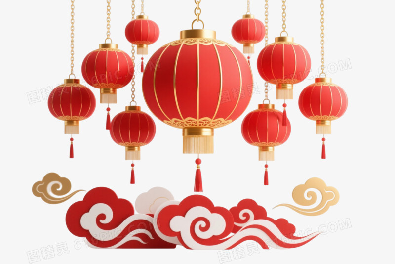 红金中式灯笼节日元素