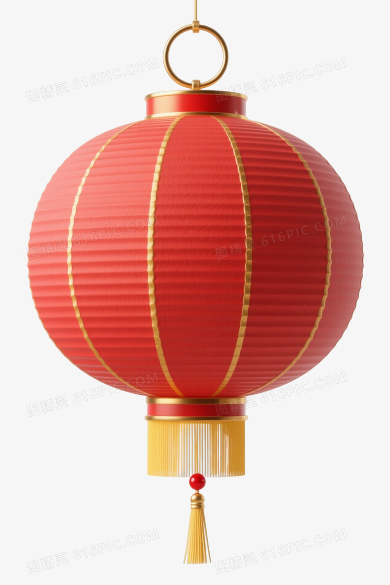 红金中式灯笼3D写实元素