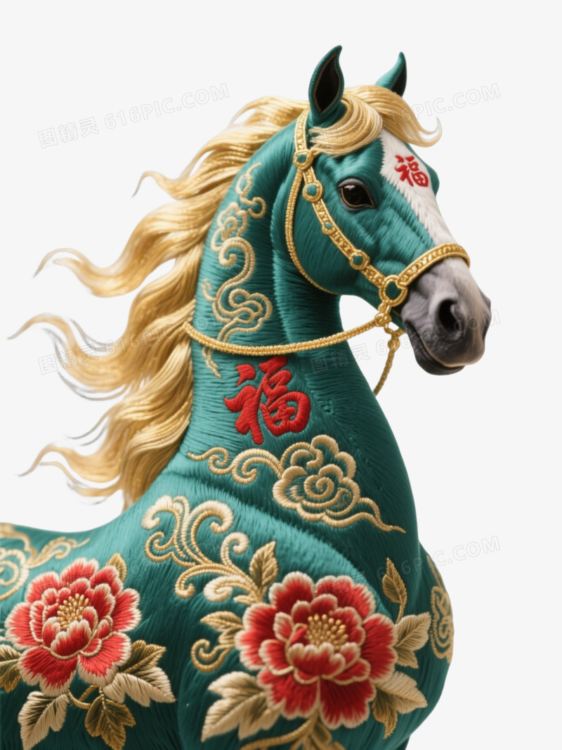 青绿苏绣骏马装饰图案