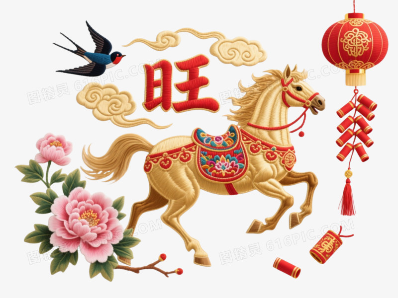 红金旺字骏马燕子节日元素