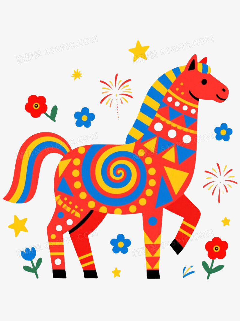 红马几何图案装饰元素