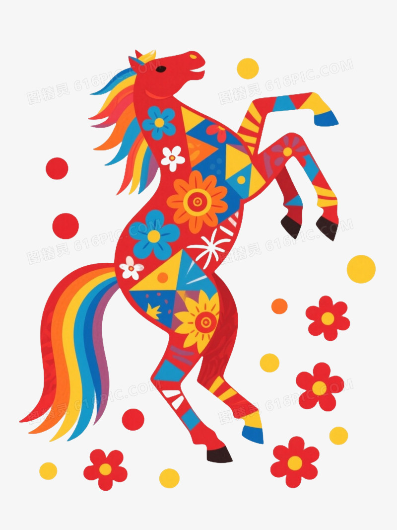 彩马剪纸风格漂浮元素