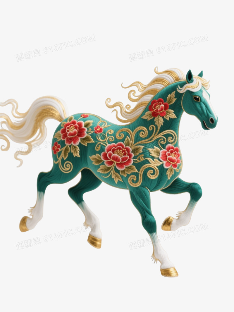青绿金纹骏马装饰图案