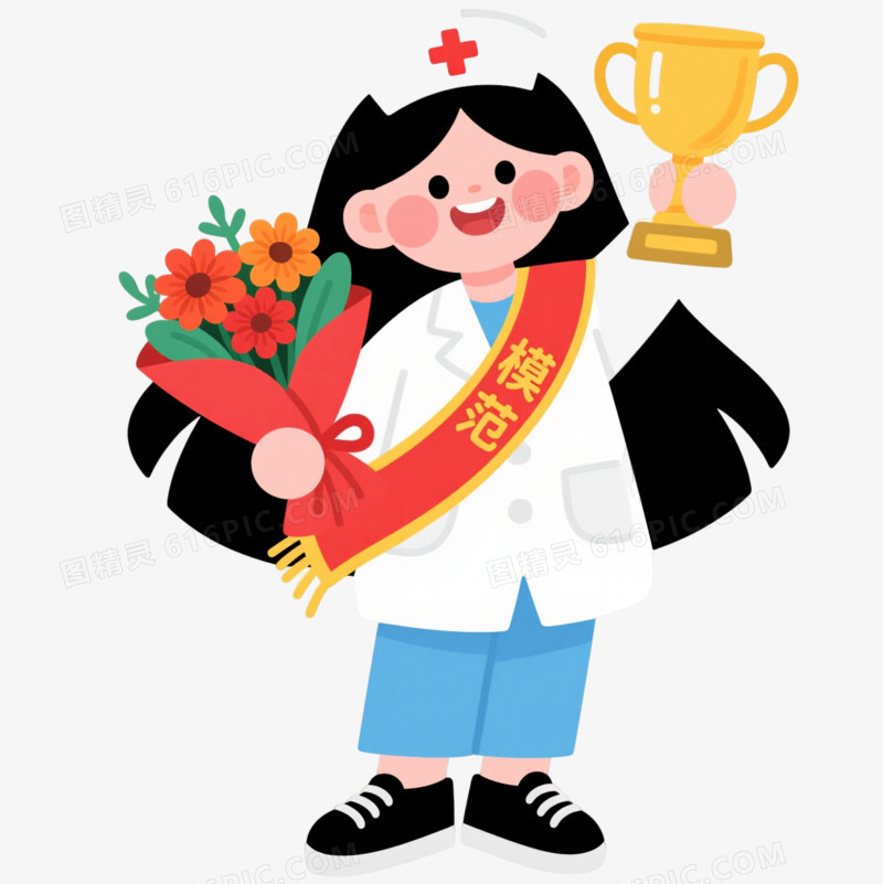 微笑女护士扁平插画元素