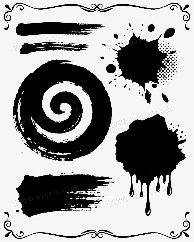 高对比黑白笔刷纹理元素