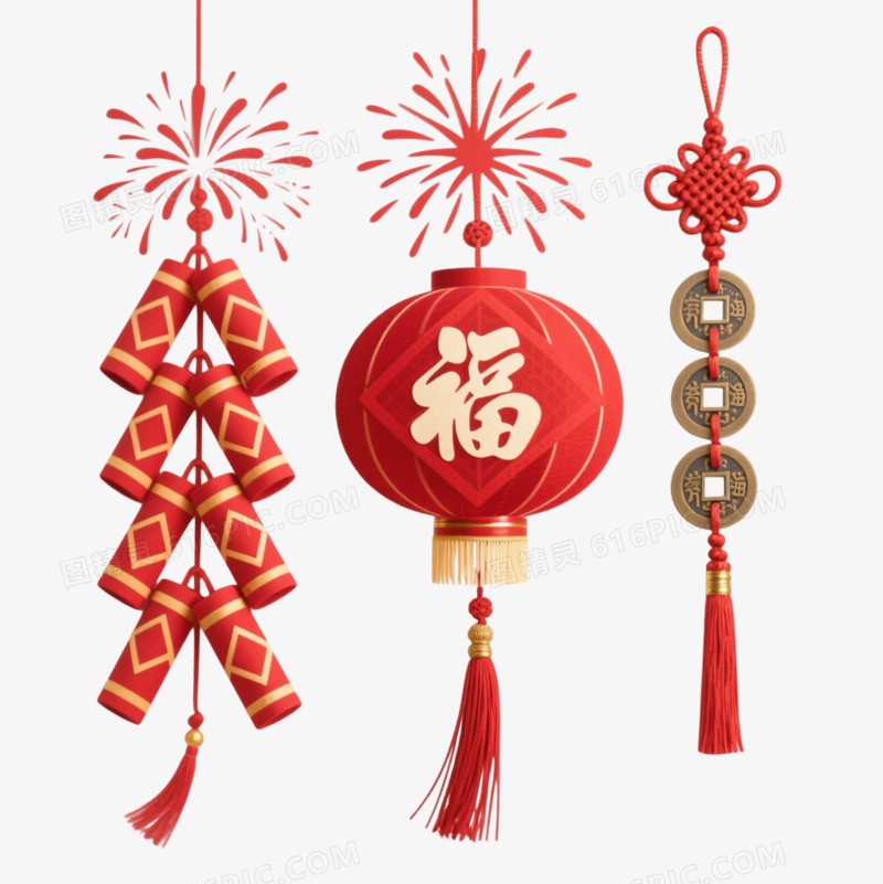 红色节庆剪纸风格节日元素