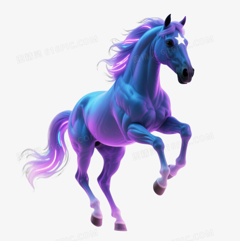 蓝紫渐变发光骏马赛博朋克元素