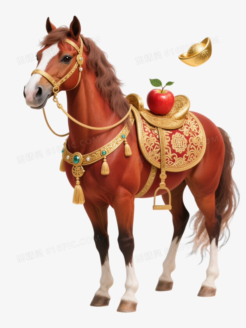 红棕骏马祥云金元宝漂浮元素