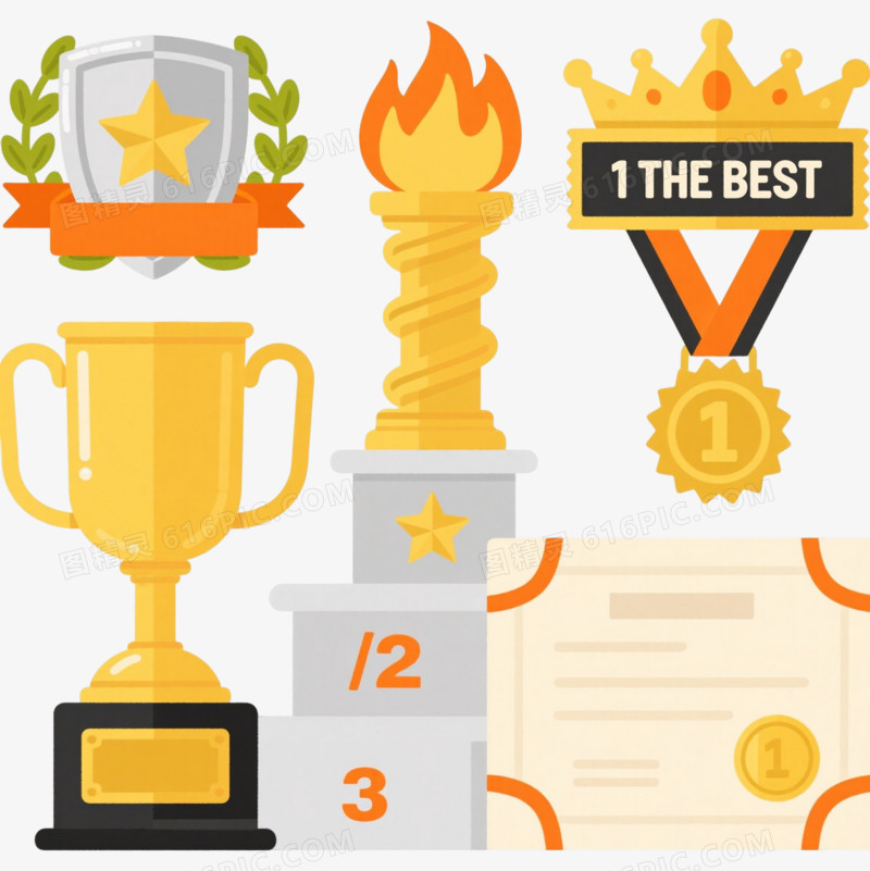 金色奖章徽章扁平插画元素