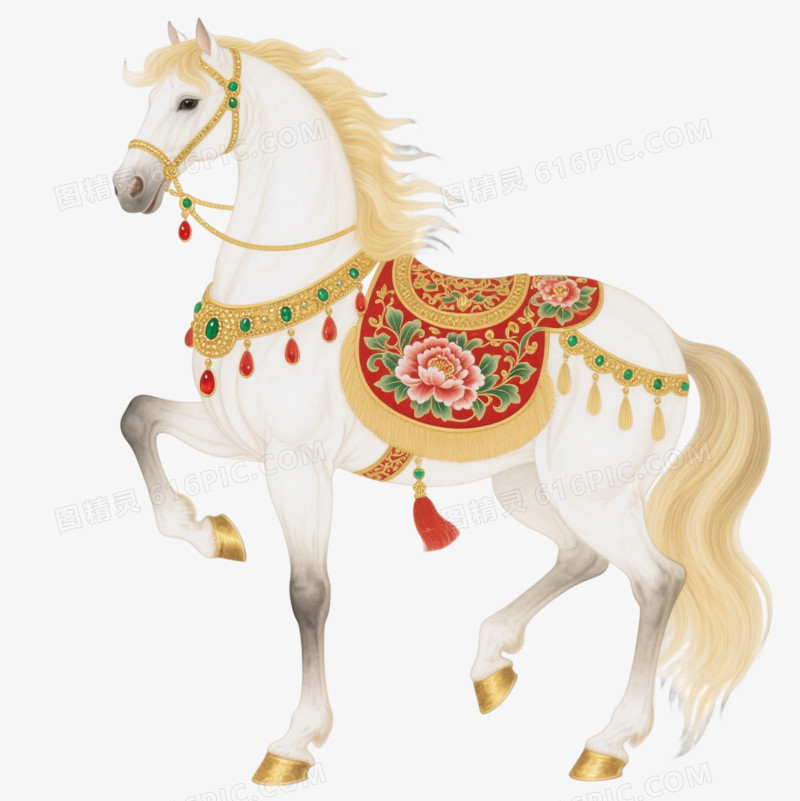 白骏马工笔重彩装饰图案