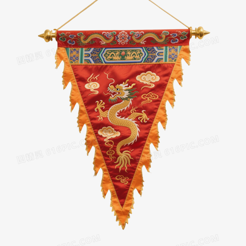 红幡橙锦金龙祥云节日元素