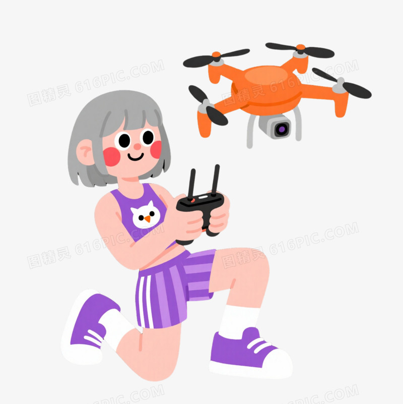 紫装猫头鹰女孩扁平插画元素