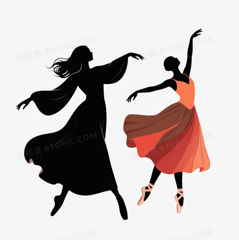 橙红渐变舞者极简插画元素