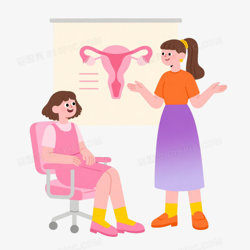 粉橙双女医疗科普扁平插画元素