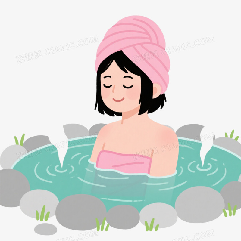 粉色浴巾女性扁平插画元素