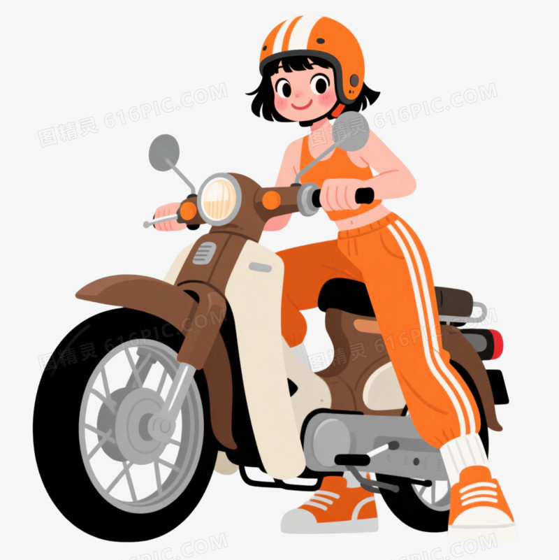 橙色运动女孩扁平插画元素