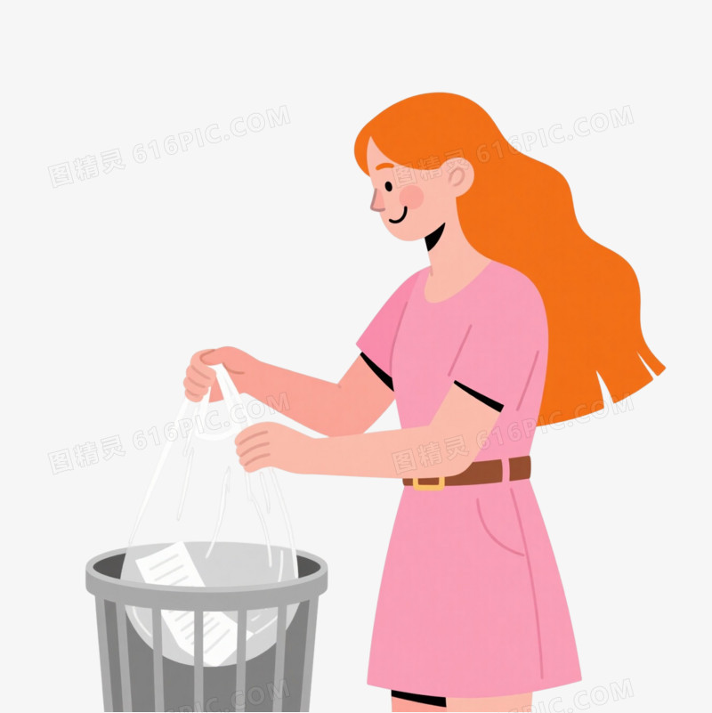 橙发女性扁平插画环保元素