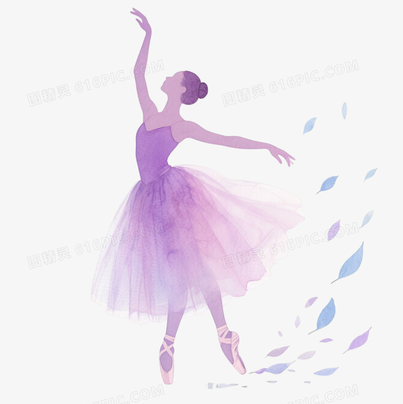 紫粉水彩芭蕾舞者漂浮元素