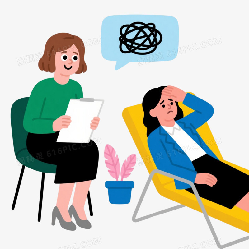 心理咨询场景扁平插画元素