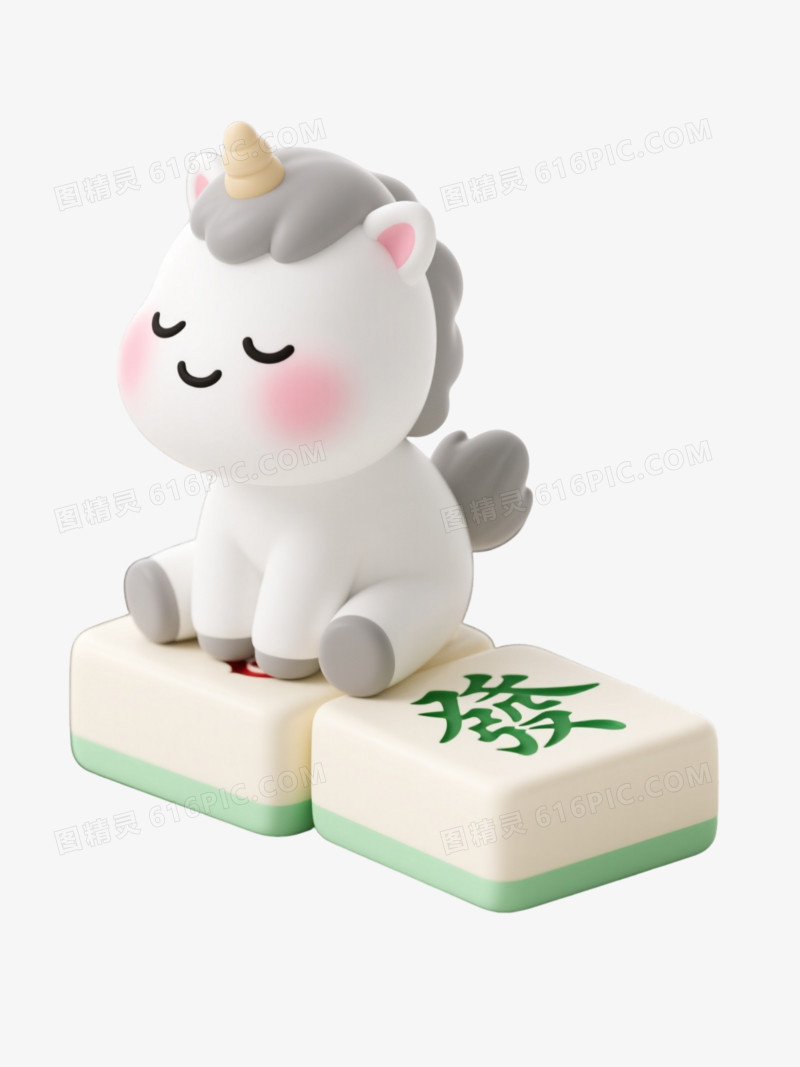 白色小马3D卡通漂浮元素