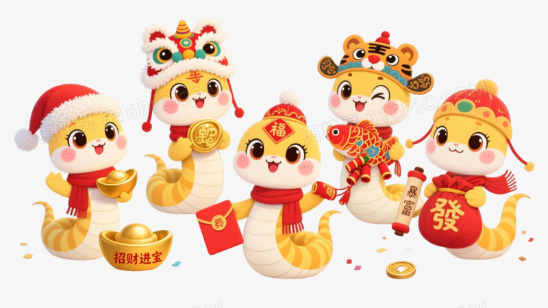 黄白条纹蛇吉祥物卡通手绘元素