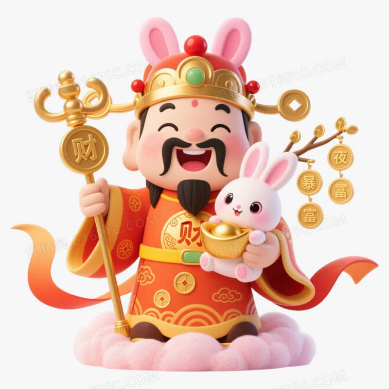 财神爷Q版卡通手绘元素