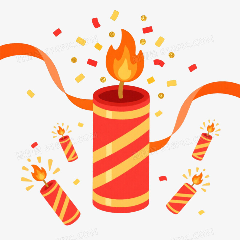 红金鞭炮扁平插画节日元素