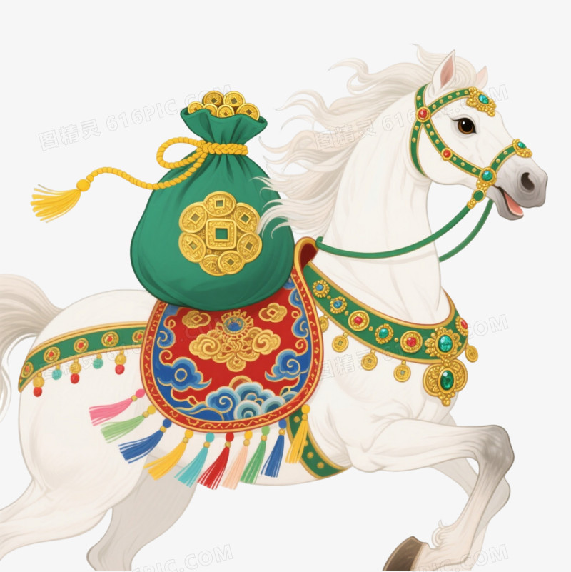 白骏马中国风插画元素