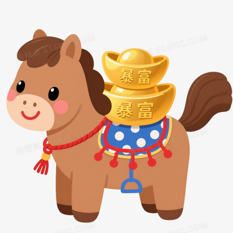 棕色小马驮金元宝漂浮元素