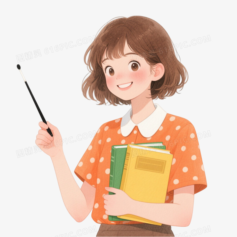 水彩风女教师卡通手绘元素