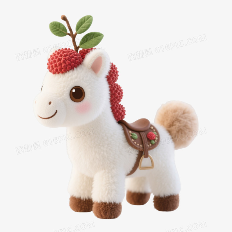白色毛绒小马卡通手绘元素
