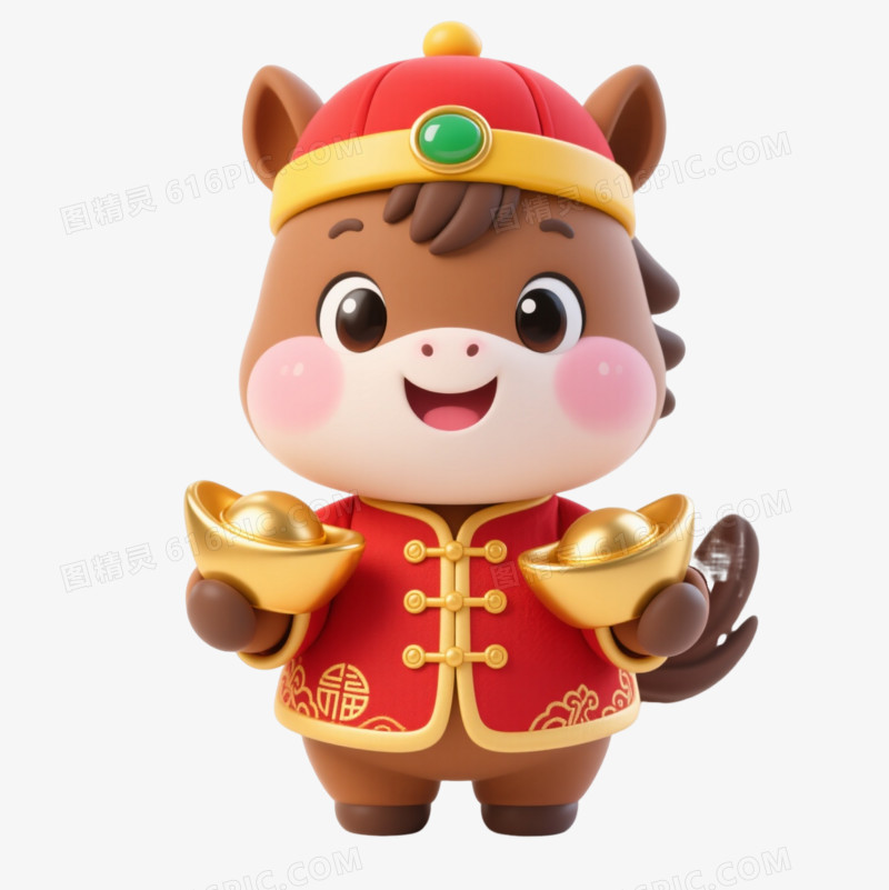 棕色小马喜庆吉祥漂浮元素