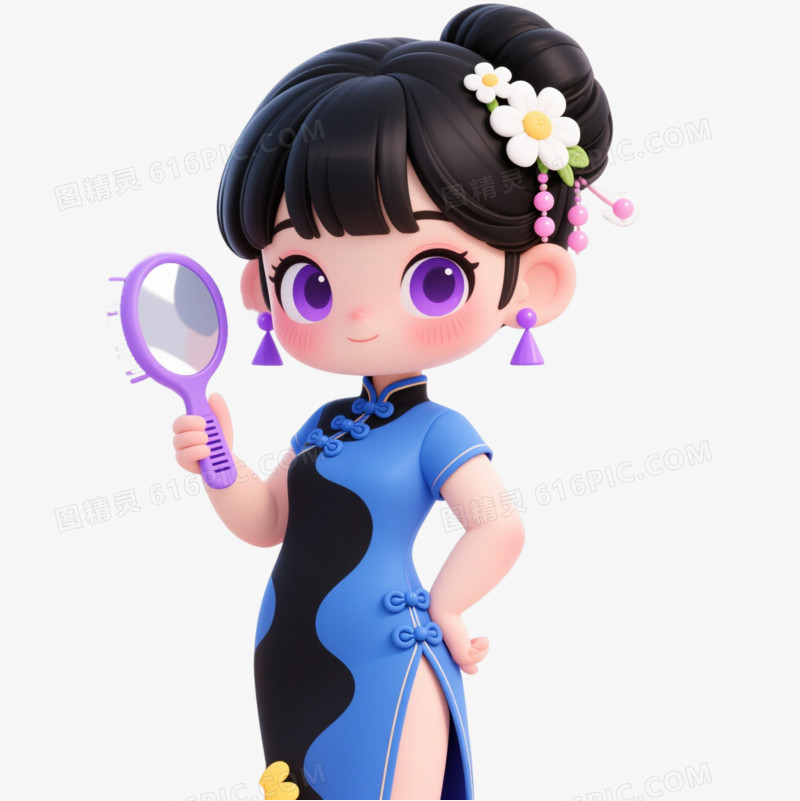 Q版中国风少女卡通手绘元素