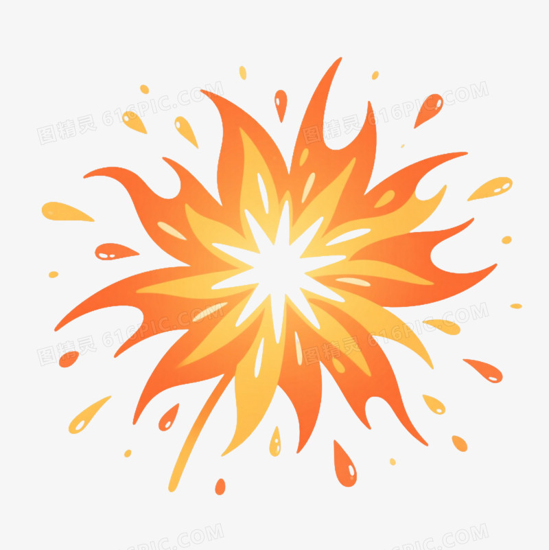 橙黄放射烟花扁平插画元素