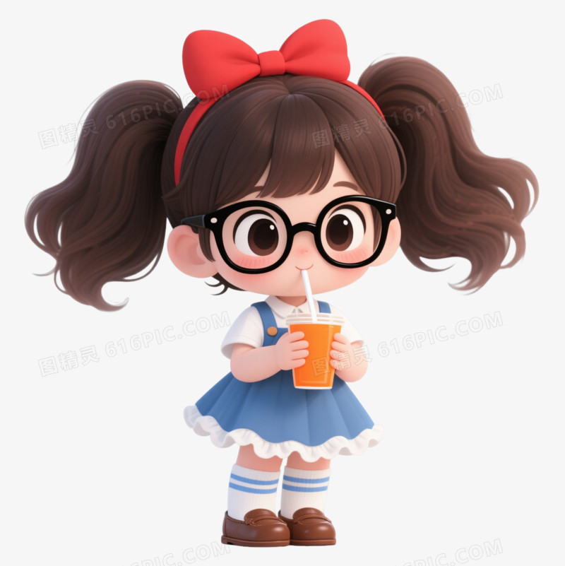 黑框眼镜女孩卡通手绘元素