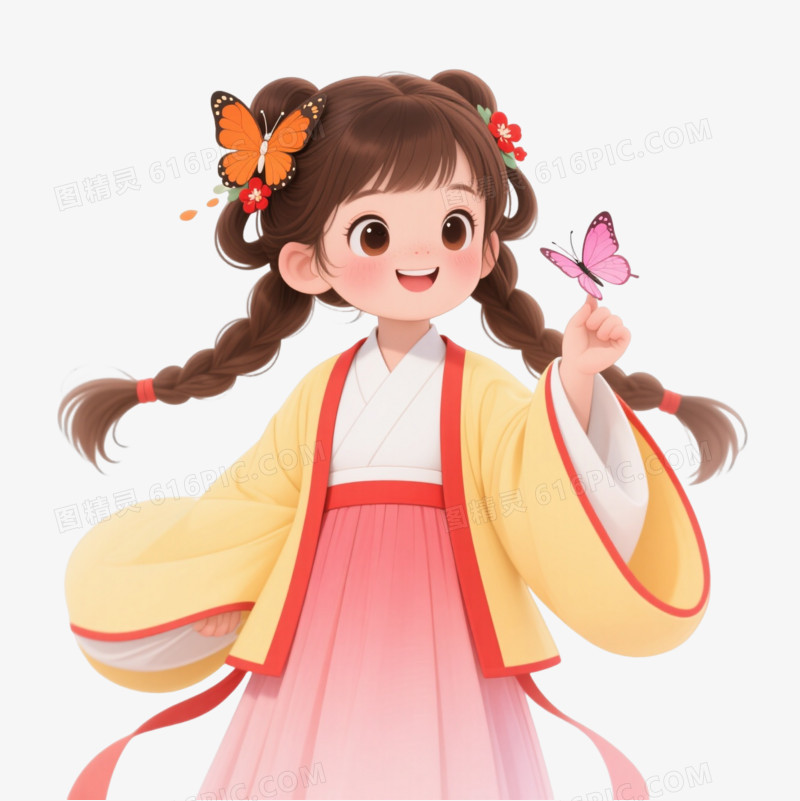 古风小女孩卡通手绘元素